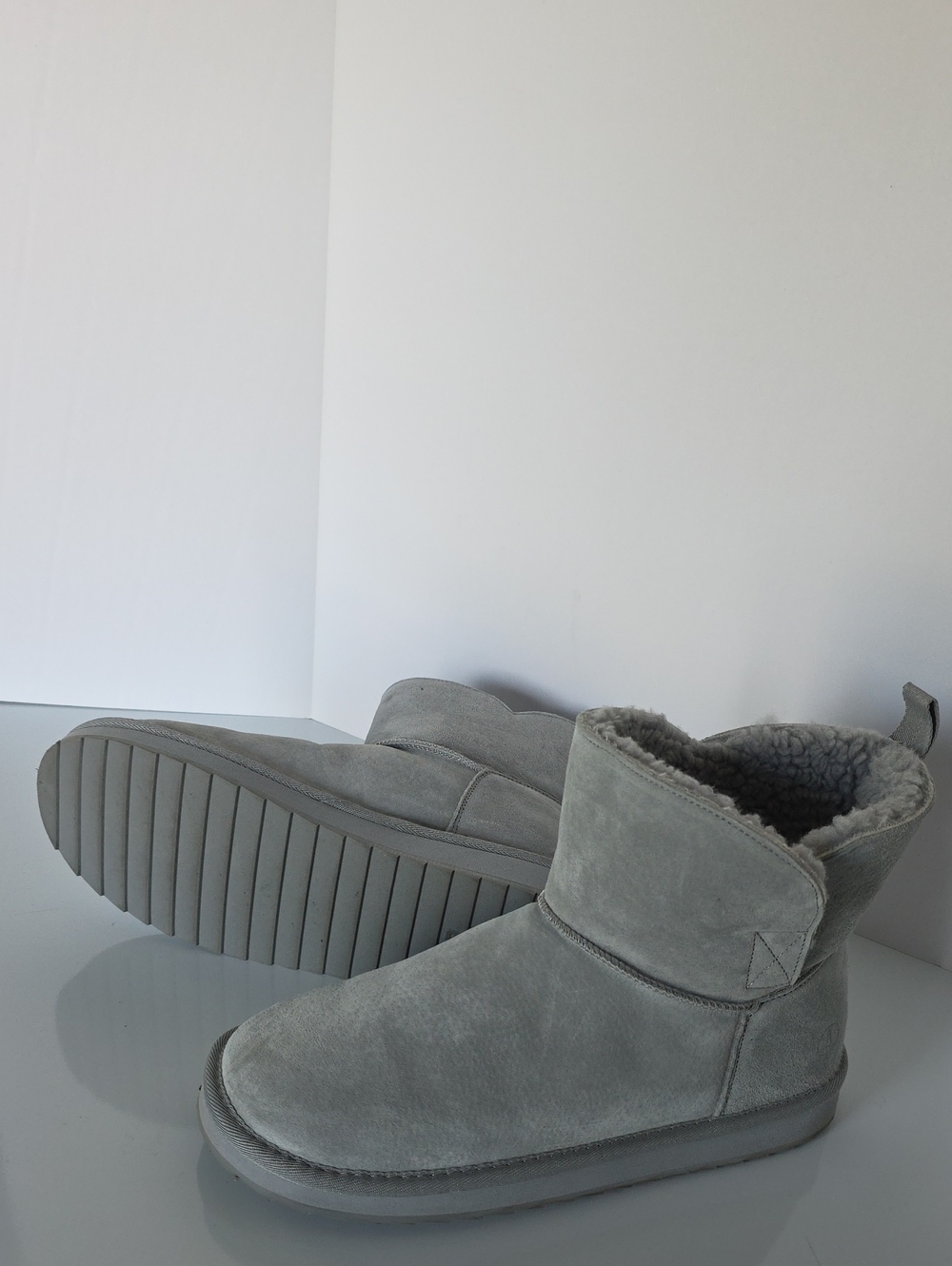 Lands' End Gray Suede Shearling Ankle Booties